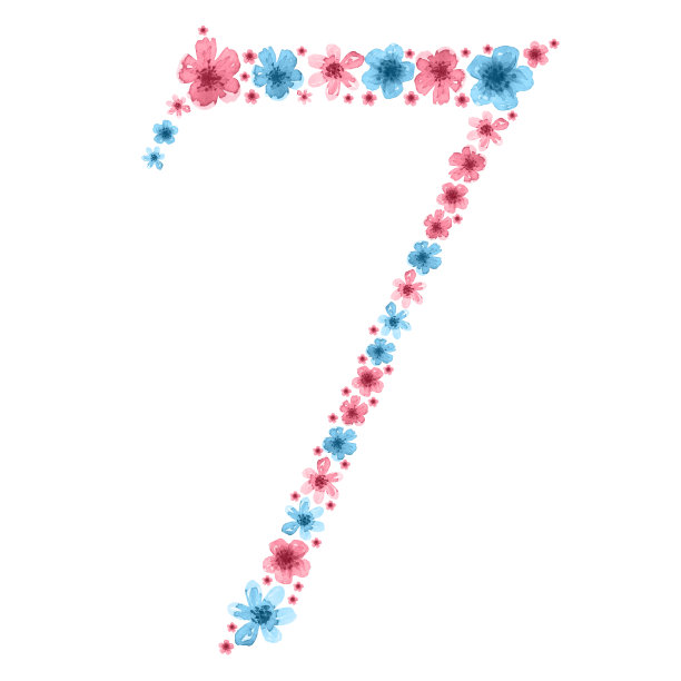 水彩7号蓝色和粉色的花。适用于明信片、装饰品、横幅、海报等。图片下载