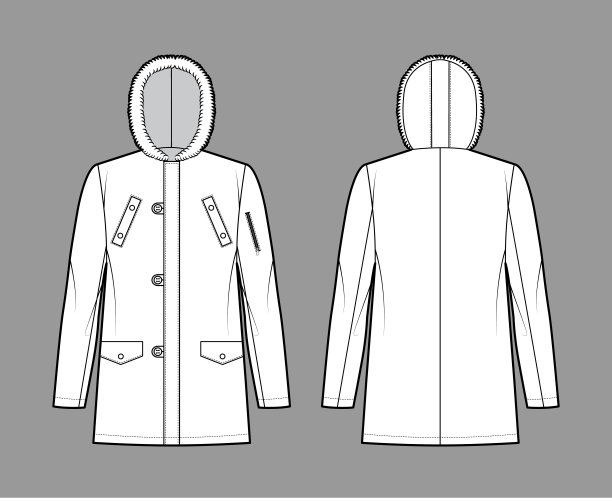 N-3B飞行皮大衣技术时尚插图超大，毛皮兜，长袖，皮瓣口袋，钮扣打开图片下载