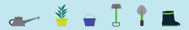 设置园艺工具卡通图标设计图片下载