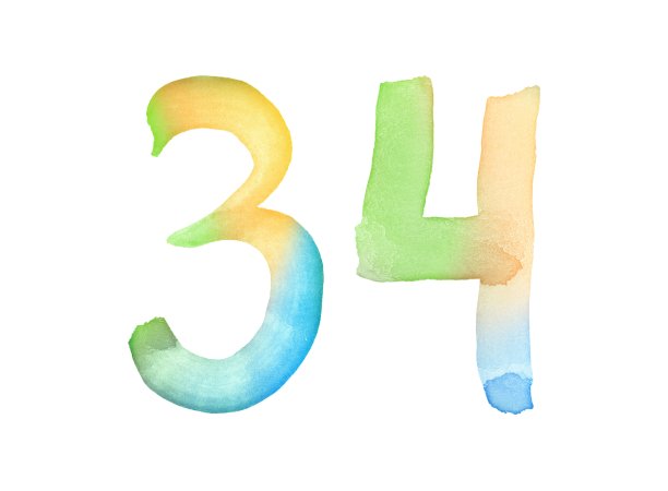 水彩数字，用画笔手绘。多色的象征。模板的问候，设计，明信片，装饰。图片下载