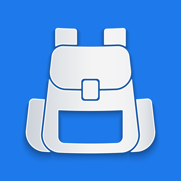 剪纸徒步背包图标孤立在蓝色图片下载