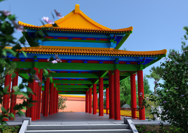 三维插画中式园林图片下载