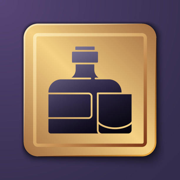 紫色威士忌酒瓶和玻璃图标隔离图片下载