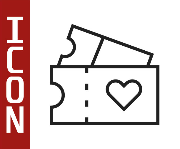 16、黑线恋票图标孤立在白线上图片下载