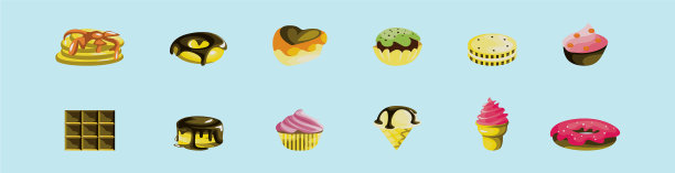 设定巧克力甜点卡通图标设计图片下载