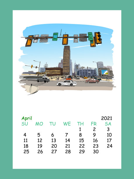 日历页费城，2021年4月图片下载