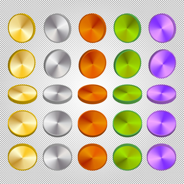 3d套彩色空白硬币代币或图标图片下载