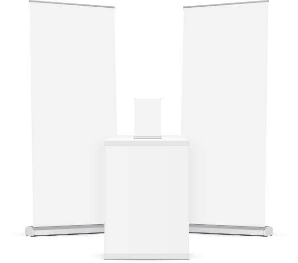 将条幅和演示台卷起来图片下载