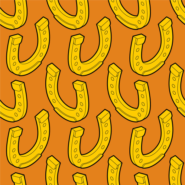 金色马蹄铁图案无缝衔接，象征好运图片下载