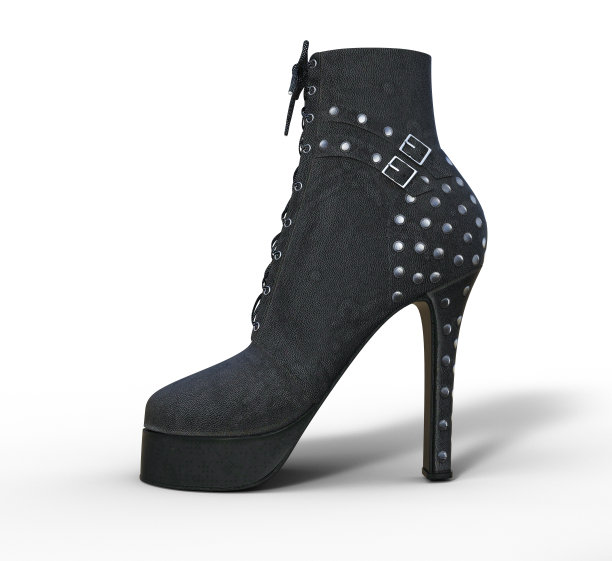 优雅高跟鞋，女鞋，黑色靴子，3d插图图片下载