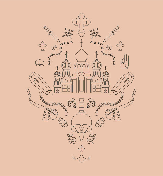 俄罗斯监狱纹身教堂，骷髅十字架图片下载