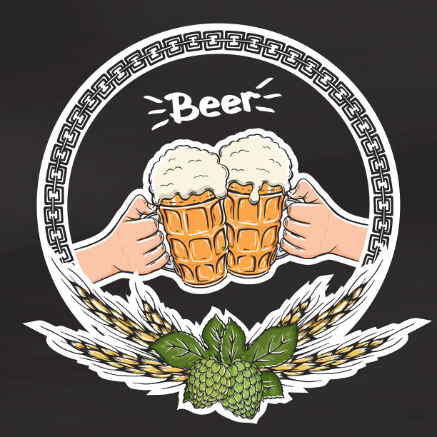 两只手拿着杯子，杯子上有黑色的啤酒标志图片下载