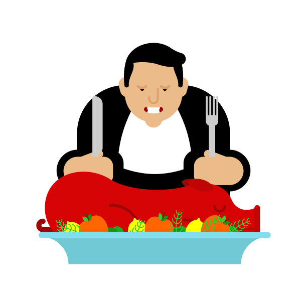 男人正在吃烤猪盘里的烤猪图片下载