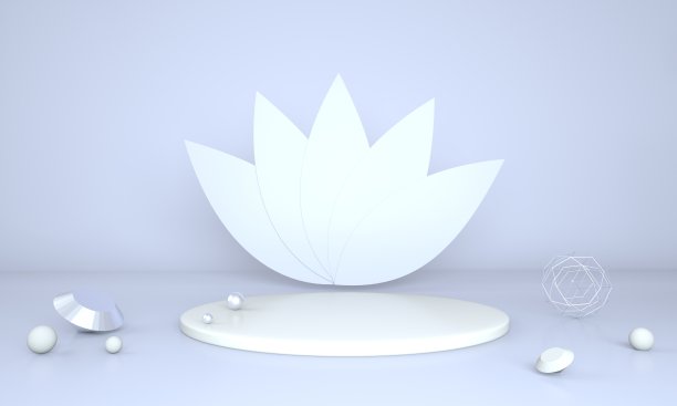 产品展示平台装饰与树叶粉彩背景，3d插图图片下载