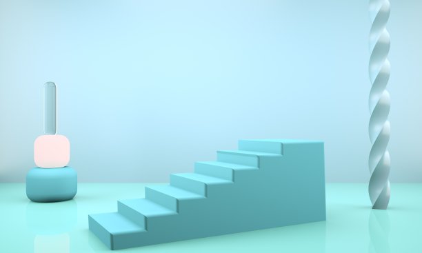 3d渲染工作室与几何形状，讲台在地板上。产品展示平台，模拟背景。图片下载