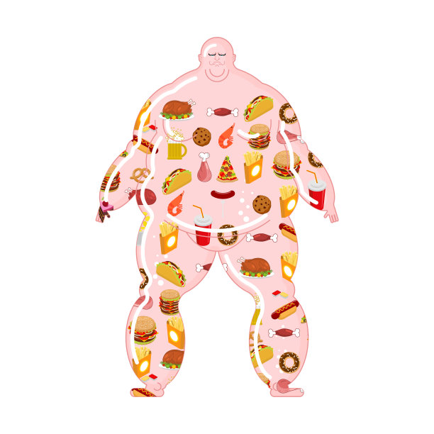 胖男人饱了快餐里面厚的食物图片下载