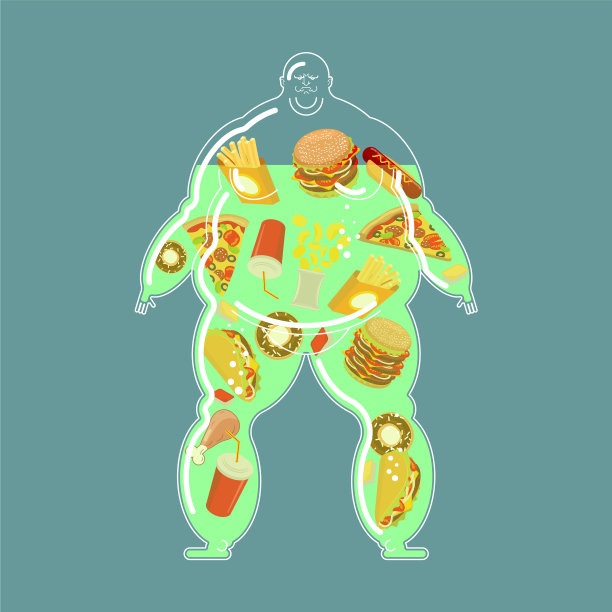 胖男人饱了快餐里面厚的食物图片下载