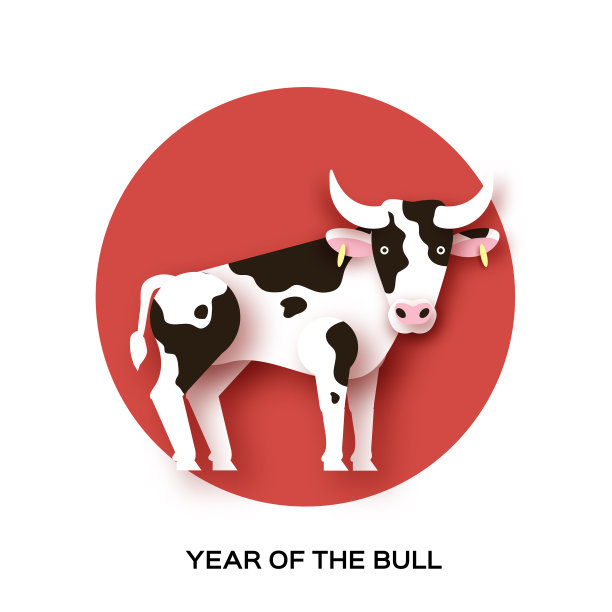 牛在剪纸风格的红色背景农场图片下载