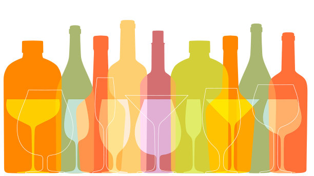 勾勒出酒瓶和酒杯的轮廓图片下载