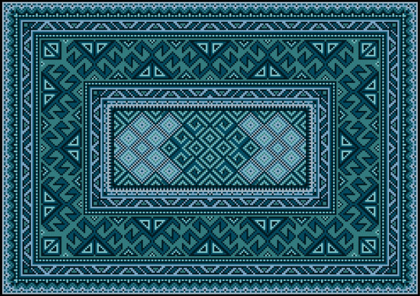 地毯民族装饰在绿色和蓝色阴影图片下载