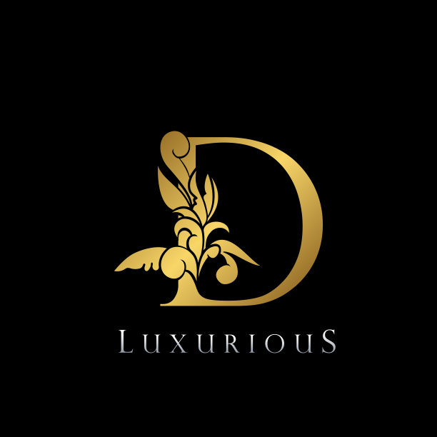 黄金字母d豪华标志图标复古设计图片下载