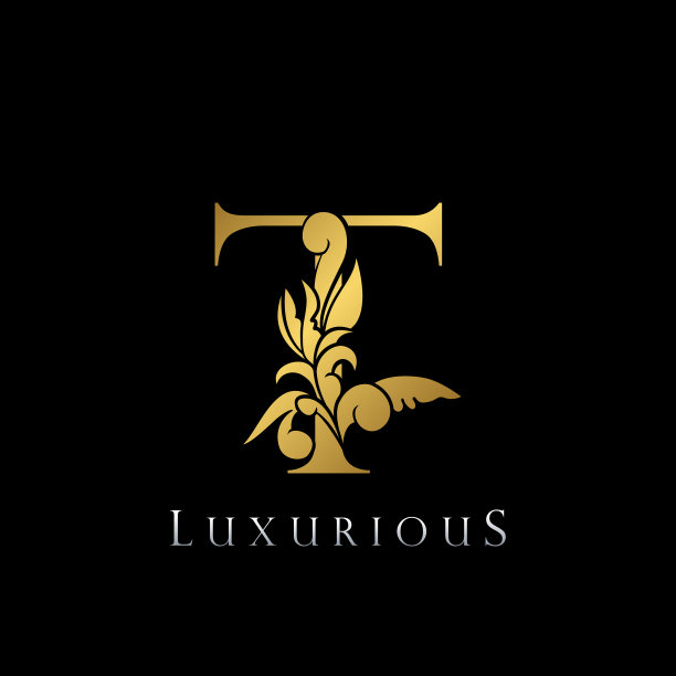 黄金字母t豪华标志图标复古设计图片下载