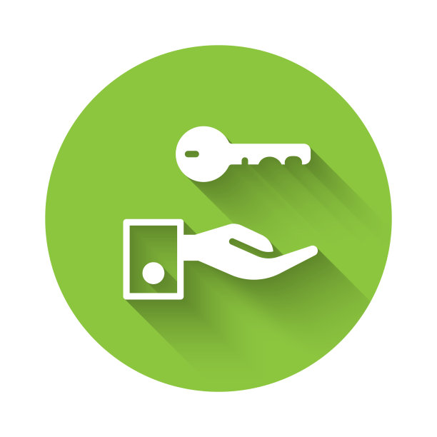 白色酒店门锁钥匙图标与长隔离图片下载