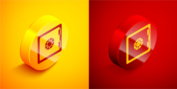 等距安全图标隔离在橙色和红色图片下载