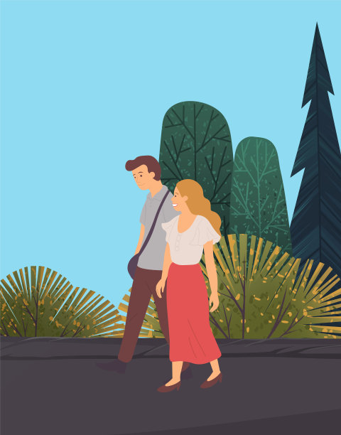 有几个人在树林里散步。欣赏大自然的美。一个活跃的生活方式。图片下载