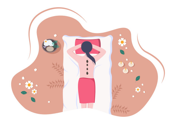 在美容院，身体水疗中心，放松，面部基本和皮肤护理的按摩矢量插图。平面设计图片下载