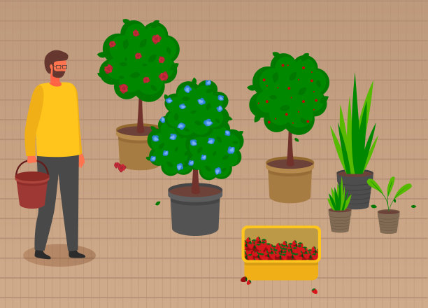 男子提着水桶打理花园图片下载