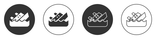 黑色沉船图标孤立在白色上图片下载