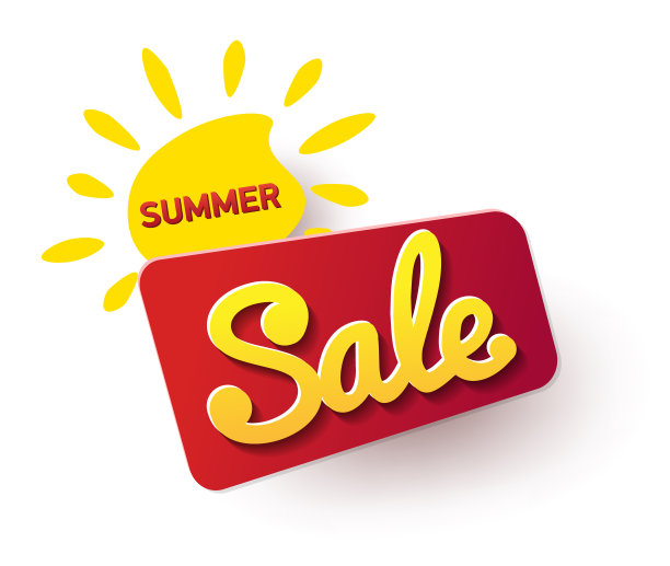 黄色的太阳带着文字，夏天出售。海报、横幅或传单的元素，图片下载