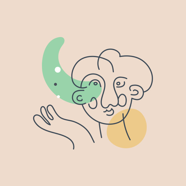 抽象的快乐女性的脸与手的插图图片下载