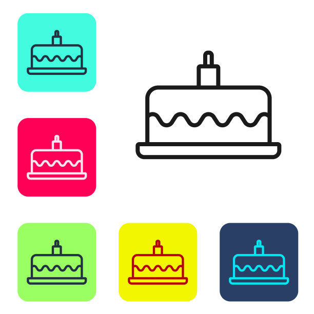 黑线蛋糕与燃烧的蜡烛图标隔离图片下载