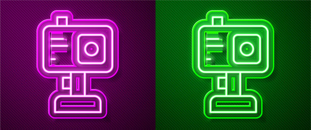 发光的霓虹灯线行动极端的相机图标图片下载