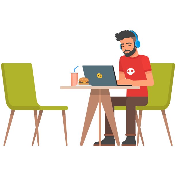人与笔记本电脑在咖啡馆矢量插图孤立在白色图片下载