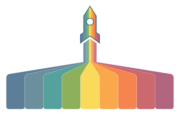 启动信息图表数据模板。9的位置。白色背景。发射火箭和彩色条纹与文字的地方图片下载