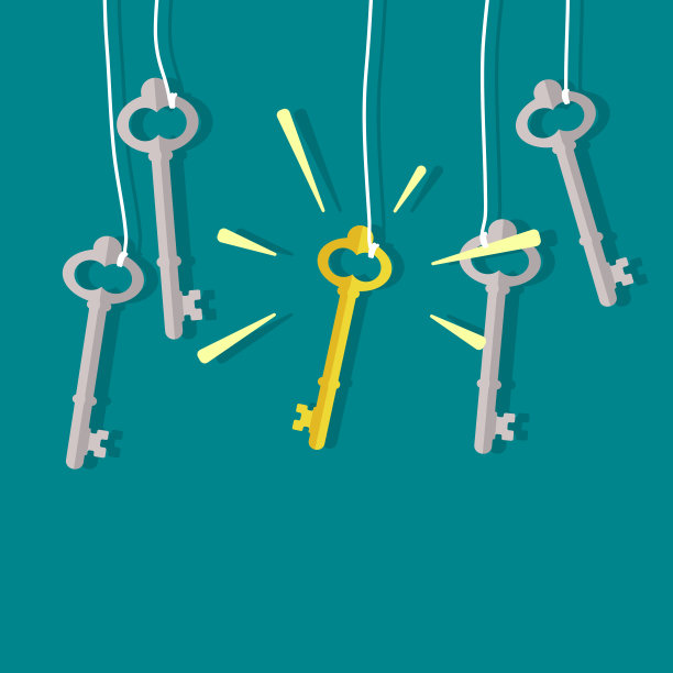 一把旧钥匙挂在绳子上。一把金钥匙挂在中间的矢量上图片下载