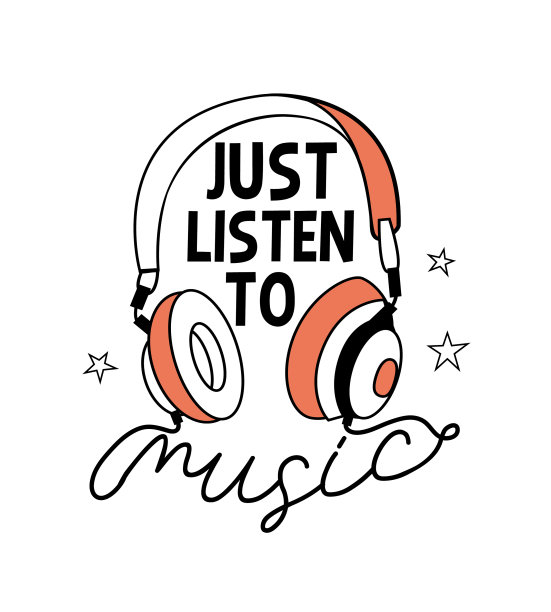 手绘打印设计耳机和标语图片下载
