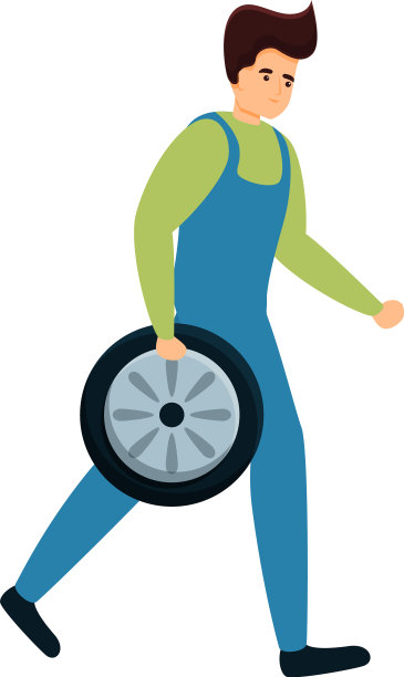 汽车机修工携带车轮图标卡通风格图片下载