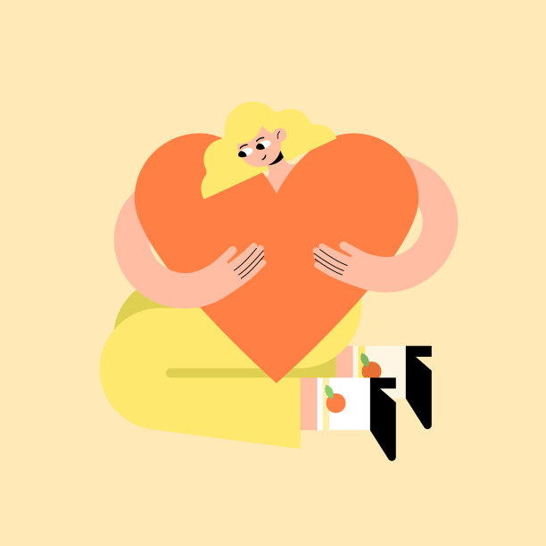 一个强壮、美丽的女人，穿着t恤、运动鞋和短裤，用她的双手拥抱着一颗巨大的心图片下载