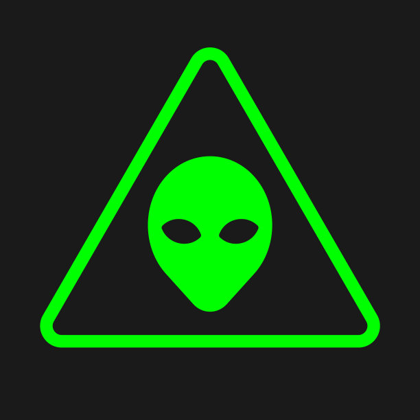 外星人头矢量符号。人形脸符号图标收集。外星警告三角形标志。科幻小说的标签。Ufo和科幻人物插画图像。图片下载