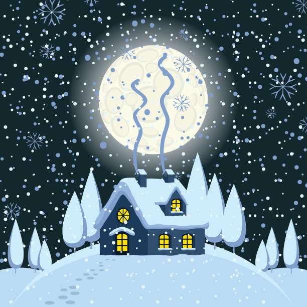 冰雪覆盖的山上有一所房子的冬季景观图片下载