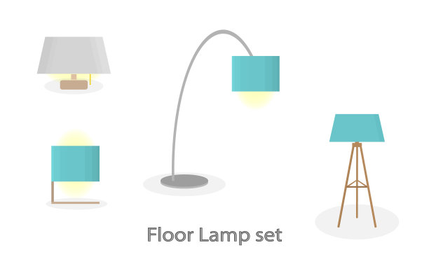 一套现代家庭的落地灯。一种用于卧室、起居室或办公桌的现代灯。平面向量插图图片下载