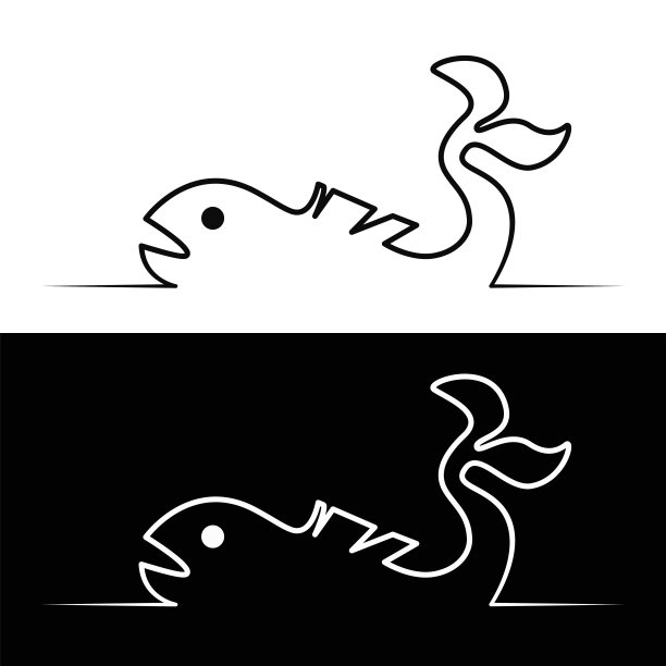在白色和黑色的背景上画一条鱼的线性轮廓图片下载