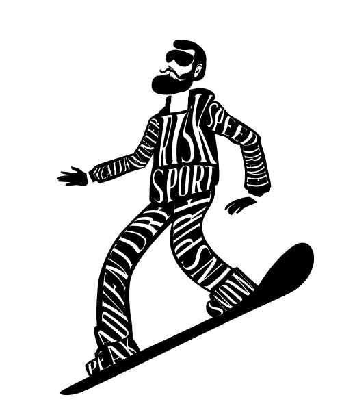 白色背景上的卡通风格胡须滑雪男子矢量图图片下载