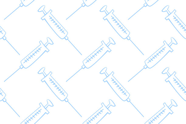 矢量无缝模式与轮廓注射器。手绘黑色轮廓涂鸦孤立。医学背景和结构。治疗和预防病毒的设备、疫苗和疫苗接种图片下载