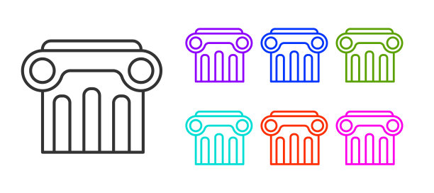 黑线法柱图标孤立在白色背景上。设置图标丰富多彩。向量图片下载