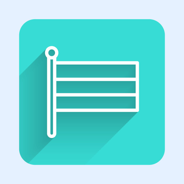 白色线俄罗斯国旗图标孤立与长影子。绿色广场按钮。向量图片下载